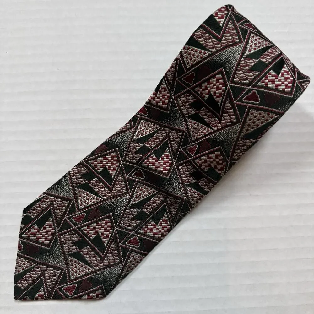 Rare VTG Polo Ralph Lauren Jacquard Woven Silk Tie Hand Made Geometric Abstract
